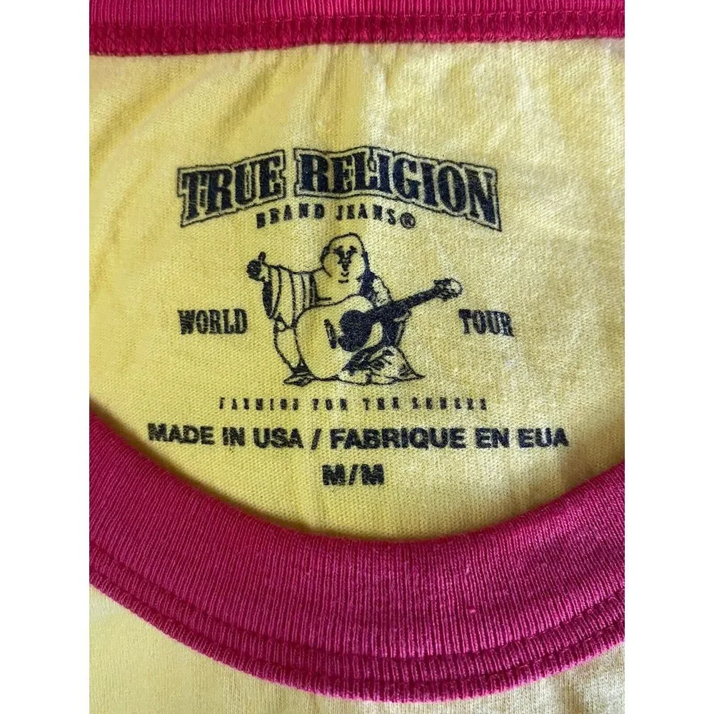 True Religion NWT Calif Gas Lamp Quarter‎ San Diego Yellow Shirt W/Patches